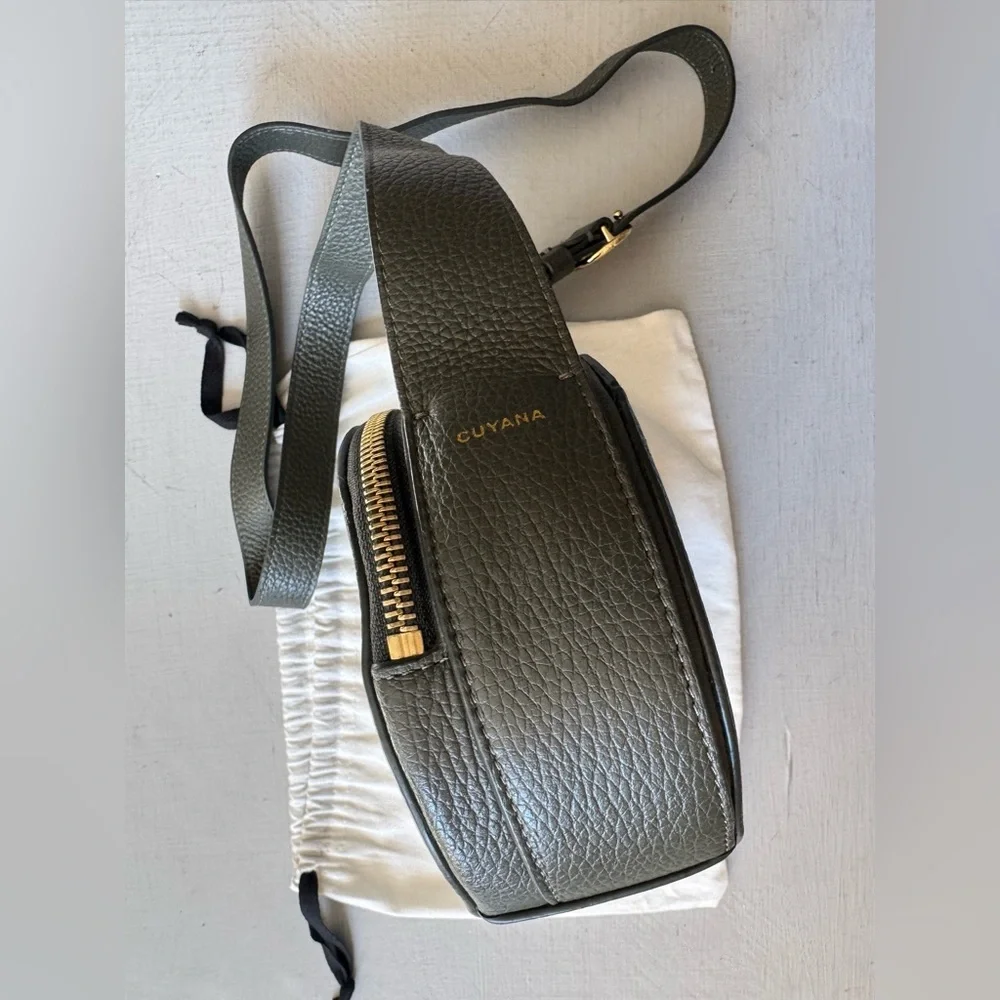 Like New CUYANA Top Handle Crossbody Bag in Dark Olive Pebbled Leather